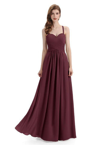 Elegant Spaghetti Strap Sweetheart Floor Length Bridesmaid Dresses