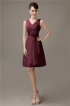 Cheap A-line Chiffon V-Neck Sleeveless Short Bridesmaid Dresses