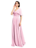 A-line V-neck Cap Sleeves Sleeves Chiffon Long Bridesmaid Dresses