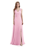 A-line Sleeveless V-Neck Side Slit Floor-Length Bridesmaid Dresses