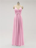 A-line Spaghetti Strap Chiffon Floor Length Bridesmaid Dresses