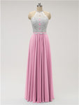 Top Lace Halter Chiffon Floor Length Bridesmaid Dresses