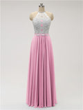 Top Lace Halter Chiffon Floor Length Bridesmaid Dresses