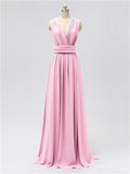 A-line Convertable V Neck Floor Length Jersey Bridesmaid Dresses