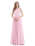 A-line Sleeveless High Neck Floor-Length Bridesmaid Dresses