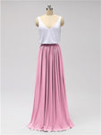 Two Pieces A-line V Neck Floor Length Bridesmaid Dresses