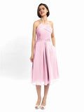 A-line Halter Sleeveless Pleats Short Bridesmaid Dresses