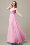 One-Shoulder A-line Beaded Chiffon Floor-Length Bridesmaid Dresses