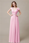 Cap Sleeves A-line Chiffon Floor-Length Bridesmaid Dresses