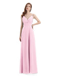 Chiffon Spaghetti Strap V-neck Floor-Length Long Bridesmaid Dresses