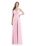 Chiffon Spaghetti Strap V-neck Floor-Length Long Bridesmaid Dresses