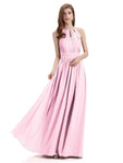 A-Line Halter Chiffon Pleats Floor Length Bridesmaid Dresses