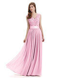 Elegant A-Line V-Neck Lace Chiffon Long Bridesmaid Dresses