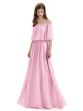 Simple A-Line Off The Shoulder Chiffon Long Bridesmaid Dresses