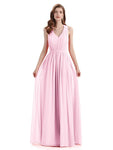 A-Line Sleeveless Pleats Chiffon Cheap Long Bridesmaid Dresses