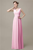 Simple A-line Chiffon V-Neck Floor-Length Long Bridesmaid Dresses