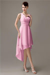 A-line Chiffon V-Neck High-Low Short Beach Bridesmaid Dresses