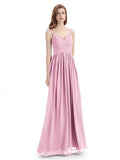 Spaghetti Straps Chiffon A-line Sleeveless V-neck Floor-Length Bridesmaid Dresses