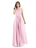 Pleated A-line Spaghetti Straps Chiffon Long Bridesmaid Dresses