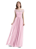 Elegant A-line Short Sleeve  Floor-Length Bridesmaid Dresses