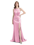 V-neck Sleeveless Split Side Floor-Length Bridesmaid Dresses