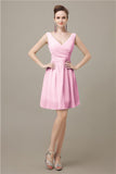 Charming V-neck Chiffon A-line Knee-Length Bridesmaid Dresses