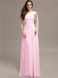 Chiffon A-line One-Shoulder Sleeveless Floor-Length Bridesmaid Dresses