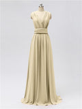 A-line Convertable V Neck Floor Length Jersey Bridesmaid Dresses