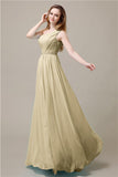 One-Shoulder A-line Beaded Chiffon Floor-Length Bridesmaid Dresses