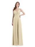 Chiffon Spaghetti Strap V-neck Floor-Length Long Bridesmaid Dresses