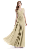 Simple V-neck Chiffon Floor-Length Long Bridesmaid Dresses