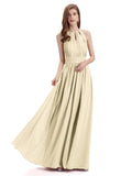 A-Line Halter Chiffon Pleats Floor Length Bridesmaid Dresses