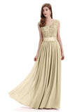 Elegant A-Line V-Neck Lace Chiffon Long Bridesmaid Dresses