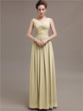 Simple V-Neck Pleats Chiffon Long Bridesmaid Dresses