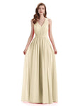 A-Line Sleeveless Pleats Chiffon Cheap Long Bridesmaid Dresses