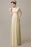 Spaghetti Strap A-line Simple Chiffon Floor-Length Long Bridesmaid Dresses