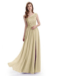 Elegant One Shoulder Side Slit Floor Lenght Bridesmaid Dresses