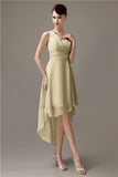 A-line Chiffon V-Neck High-Low Short Beach Bridesmaid Dresses