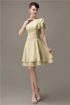 Popular A-line Chiffon One Shoulder Ruffle Sleeves Short Bridesmaid Dresses