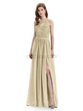 Beautiful Halter Chiffon A-line Sleeveless Floor-Length Bridesmaid Dresses