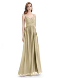 Spaghetti Straps Chiffon A-line Sleeveless V-neck Floor-Length Bridesmaid Dresses