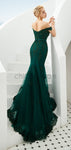 Charming Green Off the Shoulder Mermaid Beaded Modest Tulle Long Prom Dresses LMX1184