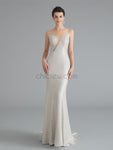 Charming Simple Sparkly Silver Blue Unique Round Neck Mermaid Modest Long Prom Dresses LMX1185