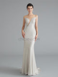 Charming Simple Sparkly Silver Blue Unique Round Neck Mermaid Modest Long Prom Dresses LMX1185