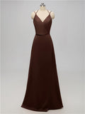 A-line V Neck Floor Length Bridesmaid Dresses