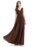 Simple V-neck Chiffon Floor-Length Long Bridesmaid Dresses