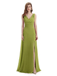 A-line Sleeveless V-Neck Side Slit Floor-Length Bridesmaid Dresses