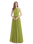 A-line Sleeveless High Neck Floor-Length Bridesmaid Dresses