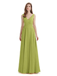 Simple V-neck Chiffon Floor-Length Long Bridesmaid Dresses