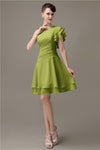 Popular A-line Chiffon One Shoulder Ruffle Sleeves Short Bridesmaid Dresses